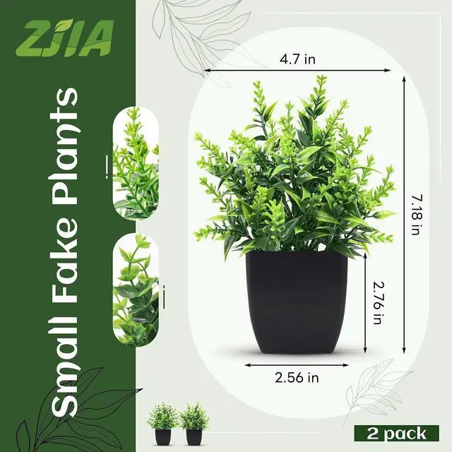 Alt view image 2 of 6 - 2 Pack Small Fake Plants Black Bathroom Accessories for Home Decor