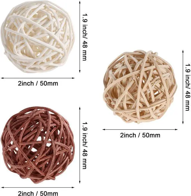 Alt view image 3 of 7 - Natural Decorative Wicker Rattan Balls- Vase Filler, House Ornament, Christmas Tree Garden Wedding Party Coffee Table Decoration,Craft DIY, Parrot, Bird Toys Balls.