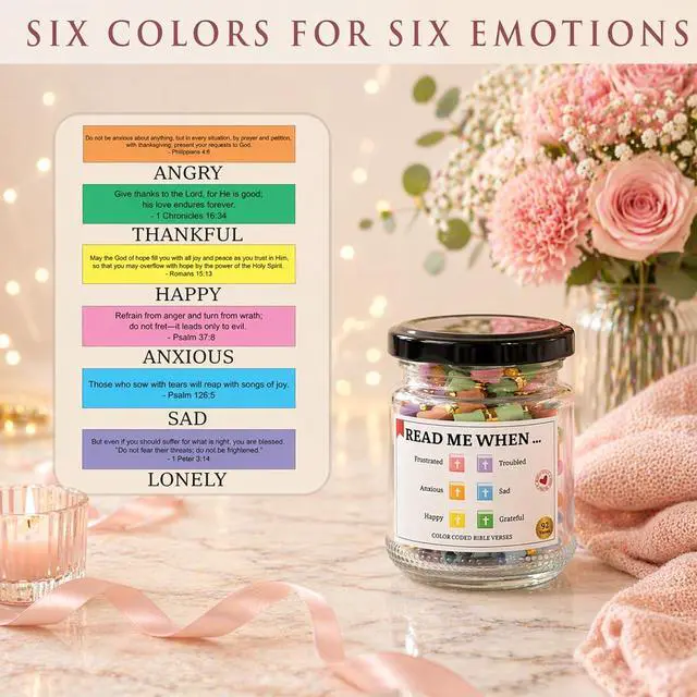 Alt view image 3 of 7 - Bible Verses Jar, 92 Hand-Rolled Bible Scroll, Read Me When Christian Jar, Color Coded KJV Bible Verses, Religious Gifts for Women, Prayer Gifts for Friends, Mom, Sister, Cancer Warriors