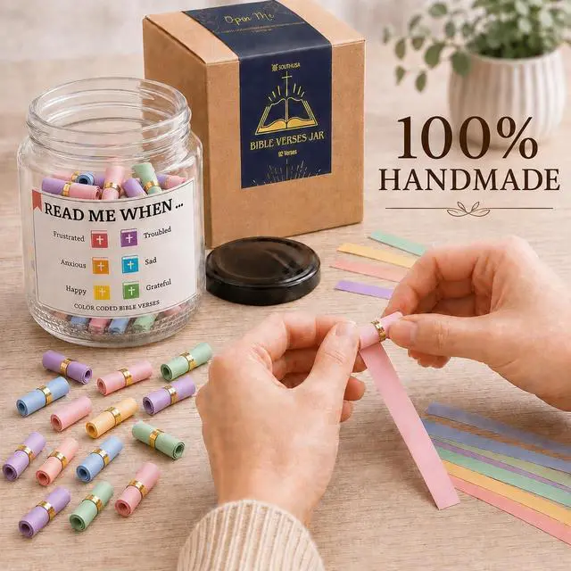 Alt view image 5 of 7 - Bible Verses Jar, 92 Hand-Rolled Bible Scroll, Read Me When Christian Jar, Color Coded KJV Bible Verses, Religious Gifts for Women, Prayer Gifts for Friends, Mom, Sister, Cancer Warriors