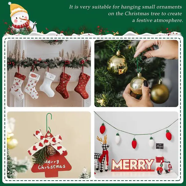 Alt view image 3 of 6 - Quacc 100 PCS Green Bauble Hooks Metal Ornament Hooks for Christmas Tree Wreaths Home Kitchen Party Decoration (Green)