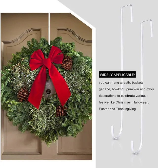 Alt view image 6 of 6 - Hotop 2pcs 15'' Wreath Hangers for Front Door, Over The Door Hook,White