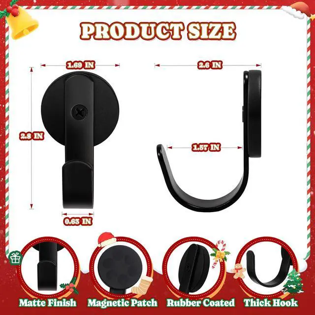 Alt view image 4 of 7 - Magnetic Wreath Hanger for Metal Front Door, Fridge, Black, 2 Pcs