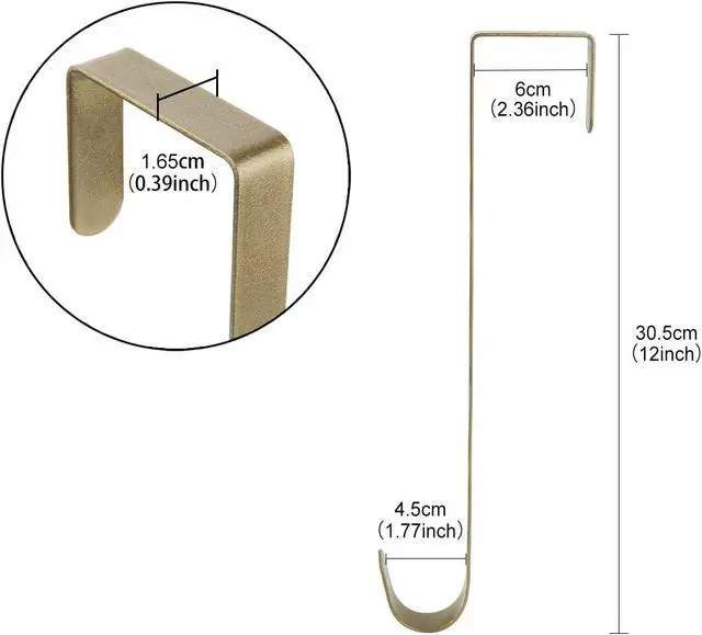 Alt view image 2 of 5 - Norgail 2 Pack 12 Inches Heavy Duty Bronze Metal Door Wreath Hanger(20 lbs Capacity), Over the Door Utility Hook for Wreath, Christmas Ornament, Backpack, Handbag or Welcome Sign