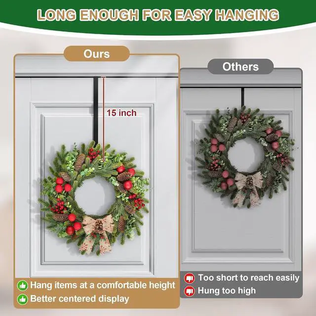Alt view image 4 of 7 - 15" Reversible Wreath Hangers for Front Door, Fit Most Doors up to 1-3/4"