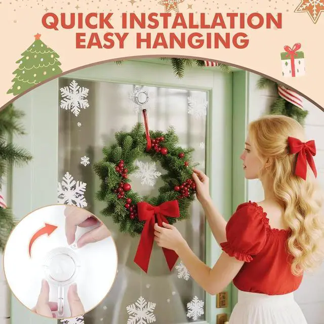 Alt view image 3 of 7 - VIS'V Wreath Hanger, Large Twist Lock Suction Cup Wreath Hooks, Heavy Duty, 22 LB Capacity, Removable and Reusable, Round, Clear, 2 Pcs