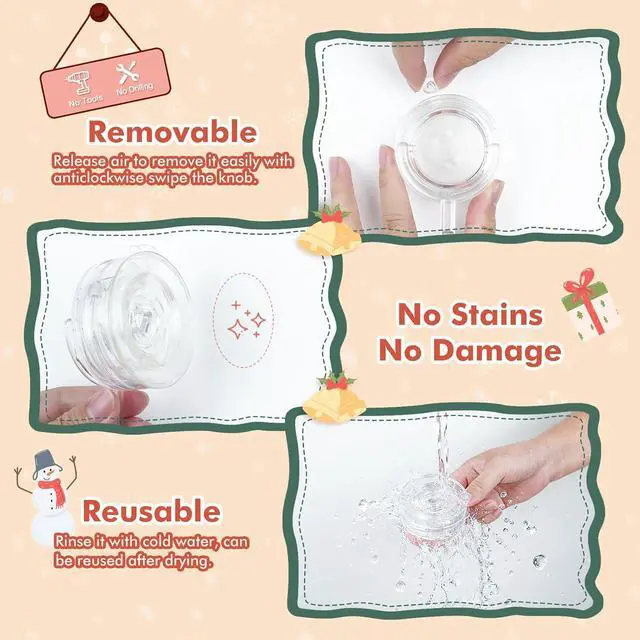 Alt view image 5 of 7 - VIS'V Wreath Hanger, Large Twist Lock Suction Cup Wreath Hooks, Heavy Duty, 22 LB Capacity, Removable and Reusable, Round, Clear, 2 Pcs