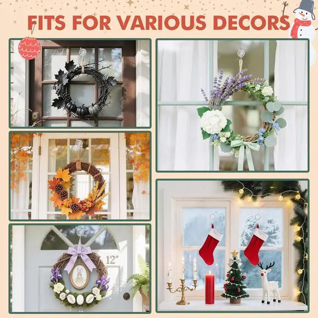 Alt view image 6 of 7 - VIS'V Wreath Hanger, Large Twist Lock Suction Cup Wreath Hooks, Heavy Duty, 22 LB Capacity, Removable and Reusable, Round, Clear, 2 Pcs