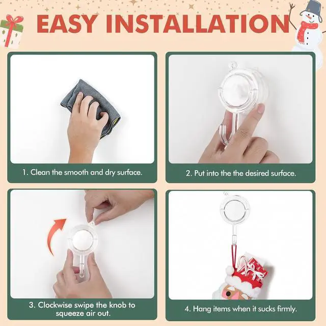 Alt view image 7 of 7 - VIS'V Wreath Hanger, Large Twist Lock Suction Cup Wreath Hooks, Heavy Duty, 22 LB Capacity, Removable and Reusable, Round, Clear, 2 Pcs