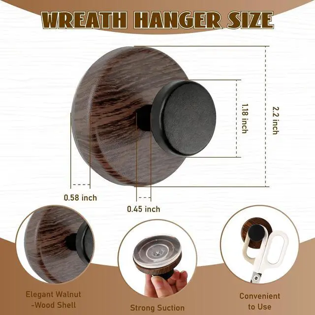 Alt view image 2 of 6 - Suction Cup Hooks for Shower, Wreath Hanger Cups for Glass/Bathroom/Window/July 4th, Removable Towel Shower Wall Adhesive Hooks, Spring Garland Hanger for Door Frame(BlackWalnut, 2PCS)