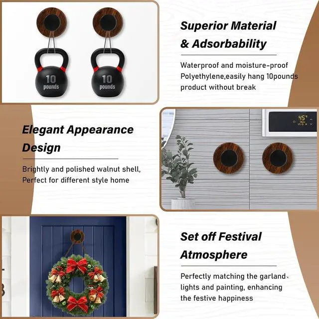 Alt view image 4 of 6 - Suction Cup Hooks for Shower, Wreath Hanger Cups for Glass/Bathroom/Window/July 4th, Removable Towel Shower Wall Adhesive Hooks, Spring Garland Hanger for Door Frame(BlackWalnut, 2PCS)