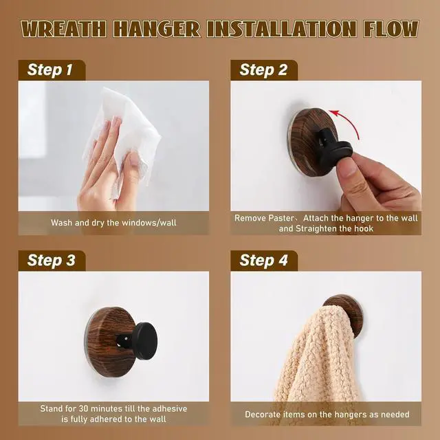 Alt view image 6 of 6 - Suction Cup Hooks for Shower, Wreath Hanger Cups for Glass/Bathroom/Window/July 4th, Removable Towel Shower Wall Adhesive Hooks, Spring Garland Hanger for Door Frame(BlackWalnut, 2PCS)