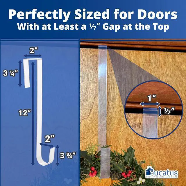 Alt view image 2 of 6 - Non-Scratch 100% Clear 12In Xmas Wreath Hanger 1Pk. Best Long Hooks for Indoor or Outdoor Holiday Home Decor. Slim Christmas Wreaths Holders Hang Fall Halloween Decorations Over Front or Storm Door.