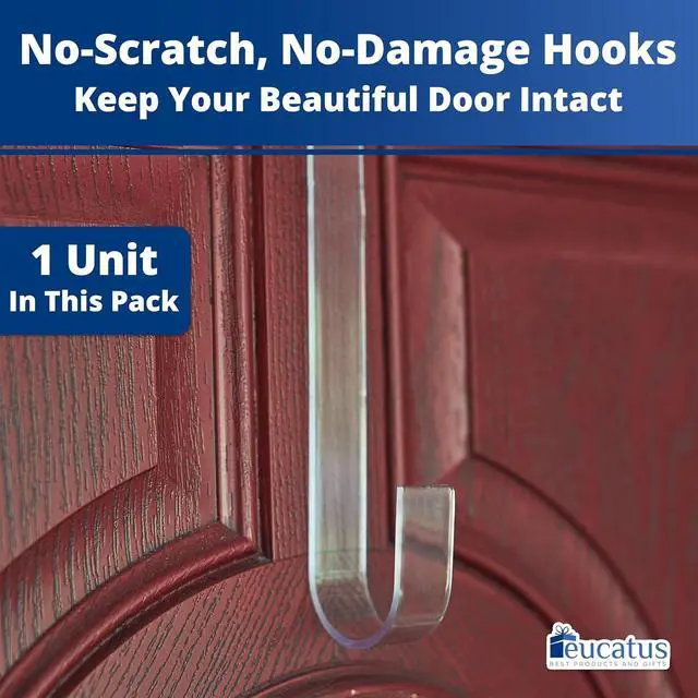 Alt view image 3 of 6 - Non-Scratch 100% Clear 12In Xmas Wreath Hanger 1Pk. Best Long Hooks for Indoor or Outdoor Holiday Home Decor. Slim Christmas Wreaths Holders Hang Fall Halloween Decorations Over Front or Storm Door.