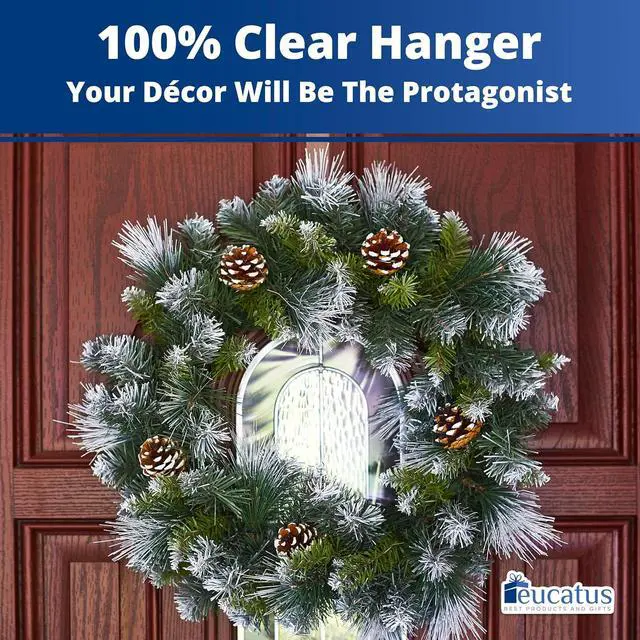 Alt view image 4 of 6 - Non-Scratch 100% Clear 12In Xmas Wreath Hanger 1Pk. Best Long Hooks for Indoor or Outdoor Holiday Home Decor. Slim Christmas Wreaths Holders Hang Fall Halloween Decorations Over Front or Storm Door.