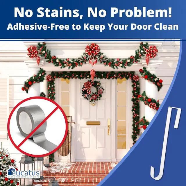 Alt view image 5 of 6 - Non-Scratch 100% Clear 12In Xmas Wreath Hanger 1Pk. Best Long Hooks for Indoor or Outdoor Holiday Home Decor. Slim Christmas Wreaths Holders Hang Fall Halloween Decorations Over Front or Storm Door.