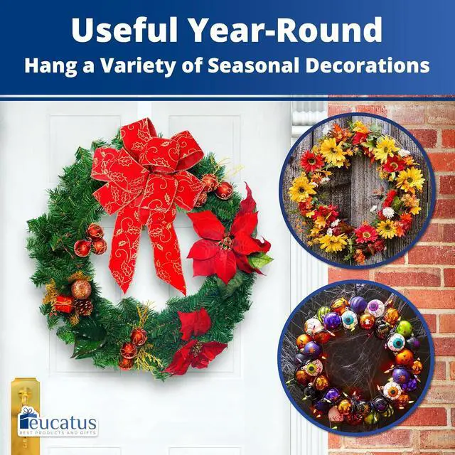 Alt view image 6 of 6 - Non-Scratch 100% Clear 12In Xmas Wreath Hanger 1Pk. Best Long Hooks for Indoor or Outdoor Holiday Home Decor. Slim Christmas Wreaths Holders Hang Fall Halloween Decorations Over Front or Storm Door.