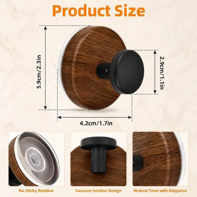 Alt view image 2 of 7 - Suction Cup Wreath Hanger, Upgraded Reef Hooks for Front Door, Glass Window, Over Door, Mirror & TileChristmas/Thanksgiving/Halloween/July 4th/Easter/Valentine/Spring/Summer/Fall (Walnut, 2 Pack)