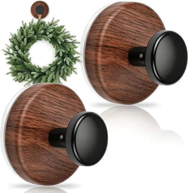 Main image of Suction Cup Wreath Hanger, Upgraded Reef Hooks for Front Door, Glass Window, Over Door, Mirror & TileChristmas/Thanksgiving/Halloween/July 4th/Easter/Valentine/Spring/Summer/Fall (Walnut, 2 Pack)