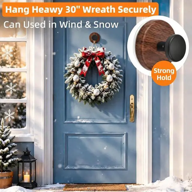 Alt view image 3 of 7 - Suction Cup Wreath Hanger, Upgraded Reef Hooks for Front Door, Glass Window, Over Door, Mirror & TileChristmas/Thanksgiving/Halloween/July 4th/Easter/Valentine/Spring/Summer/Fall (Walnut, 2 Pack)