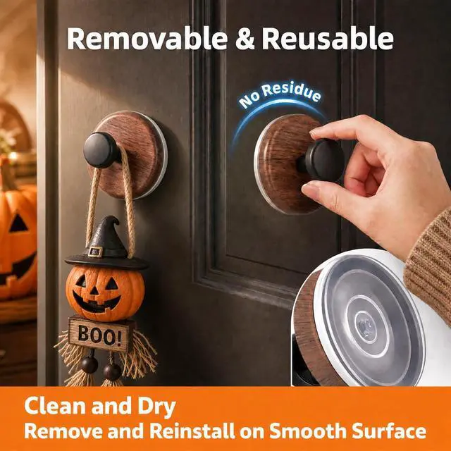 Alt view image 4 of 7 - Suction Cup Wreath Hanger, Upgraded Reef Hooks for Front Door, Glass Window, Over Door, Mirror & TileChristmas/Thanksgiving/Halloween/July 4th/Easter/Valentine/Spring/Summer/Fall (Walnut, 2 Pack)
