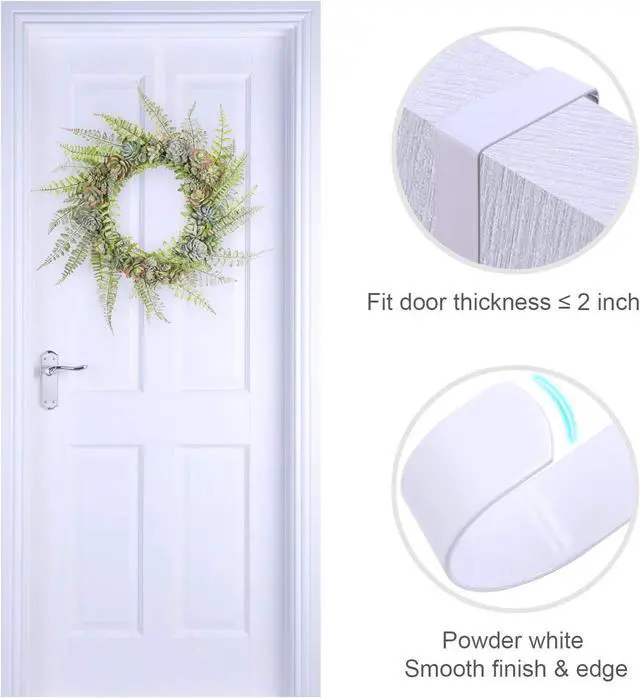 Alt view image 2 of 7 - ESFUN Black Wreath Hanger for Front Door, Metal Wreath Hooks Holder Over The Door Wreath Hanger for Hanging Christmas Decorations Xmas Decor (2 Pack-White, 12 Inch)
