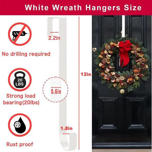 Alt view image 3 of 7 - ESFUN Black Wreath Hanger for Front Door, Metal Wreath Hooks Holder Over The Door Wreath Hanger for Hanging Christmas Decorations Xmas Decor (2 Pack-White, 12 Inch)