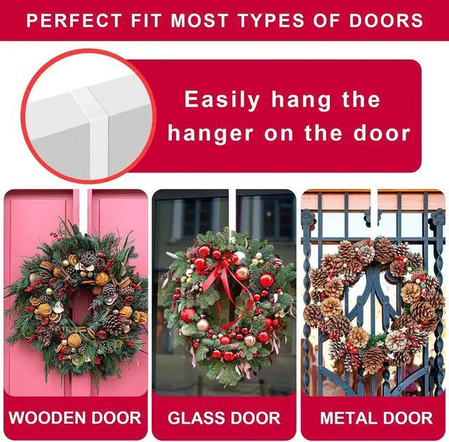 Alt view image 4 of 7 - ESFUN Black Wreath Hanger for Front Door, Metal Wreath Hooks Holder Over The Door Wreath Hanger for Hanging Christmas Decorations Xmas Decor (2 Pack-White, 12 Inch)