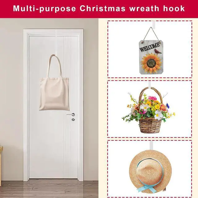 Alt view image 5 of 7 - ESFUN Black Wreath Hanger for Front Door, Metal Wreath Hooks Holder Over The Door Wreath Hanger for Hanging Christmas Decorations Xmas Decor (2 Pack-White, 12 Inch)