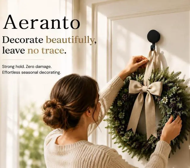 Alt view image 2 of 7 - Heavy Duty Magnetic Wreath Hanger for Front Door, Black 2 Pack