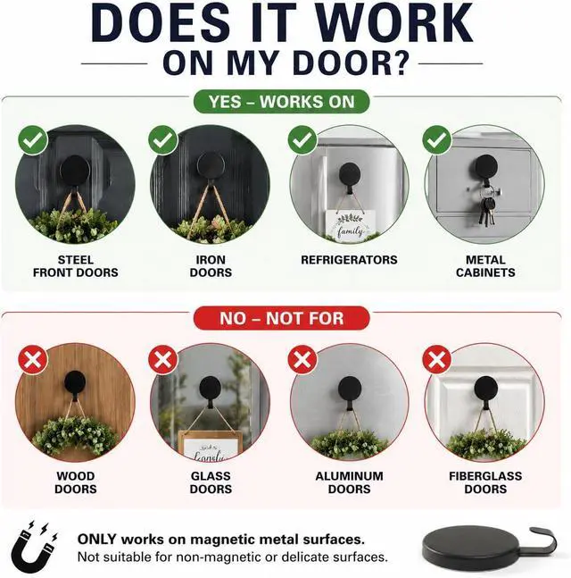 Alt view image 3 of 7 - Heavy Duty Magnetic Wreath Hanger for Front Door, Black 2 Pack