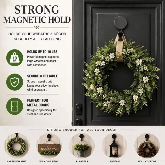 Alt view image 4 of 7 - Heavy Duty Magnetic Wreath Hanger for Front Door, Black 2 Pack