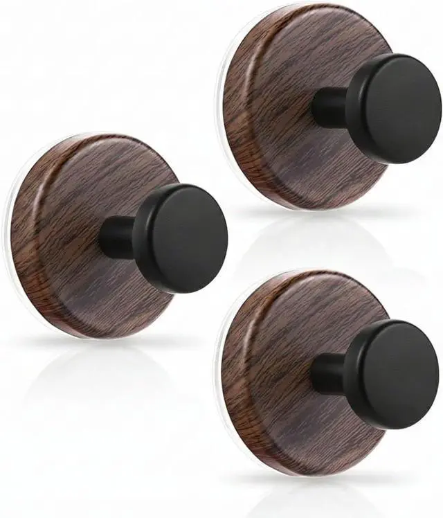 Main image of 3 Pack Wreath Hangers for Front Door, Walnut Color Plastic Adhesive Hooks for Christmas, Fall, Spring Wreaths, Holiday Decor, Towels and Bags, Peel and Stick Hooks for Glass Tile Metal