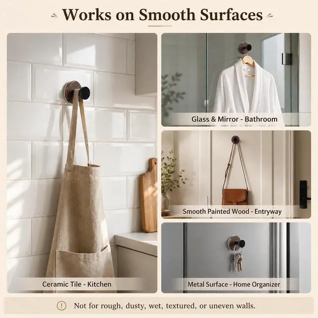 Alt view image 5 of 7 - 3 Pack Wreath Hangers for Front Door, Walnut Color Plastic Adhesive Hooks for Christmas, Fall, Spring Wreaths, Holiday Decor, Towels and Bags, Peel and Stick Hooks for Glass Tile Metal