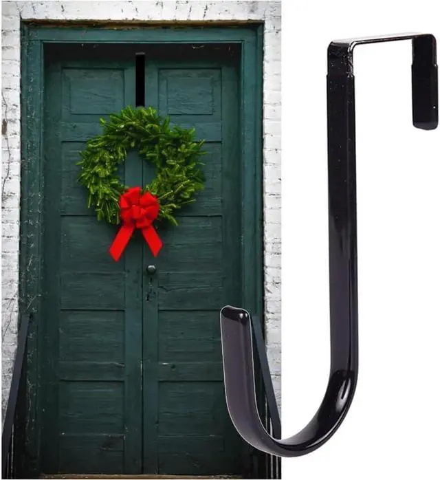 Alt view image 3 of 7 - Black Wreath Hanger - Strong Bearing Fall Wreath Christmas Halloween Decorations Carbon Steel Wreath Door Hook 5" Height Wreath Hangers, Front Door Metal Over The Door Single Hook, Home Décor