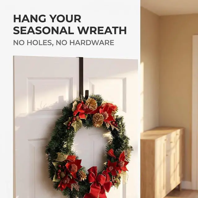 Alt view image 7 of 7 - Jowxsx Black Wreath Hanger - Strong Bearing Fall Wreath Christmas Halloween Decorations Carbon Steel Wreath Door Hook 5" Height Wreath Hangers, Home Décor Accents 1 Pc