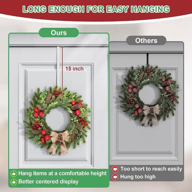Alt view image 4 of 7 - 15" Reversible Wreath Hangers for Front Door, Fit Most Doors up to 1-3/4"