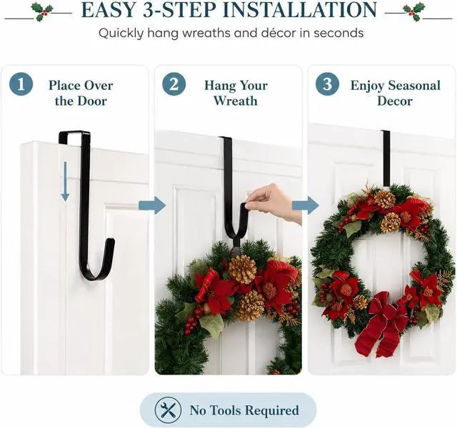 Alt view image 3 of 7 - Black Wreath Carbon Steel Hanger, 5 Inch Height, Strong Bearing Fall for Christmas Halloween Decorations