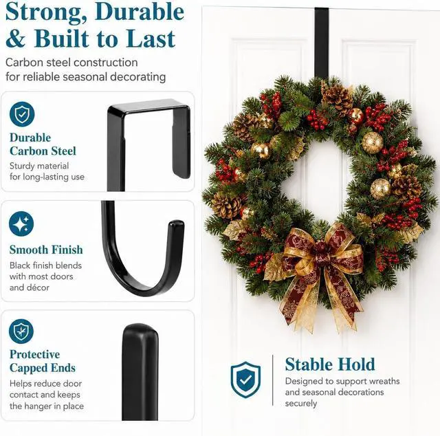 Alt view image 4 of 7 - Black Wreath Carbon Steel Hanger, 5 Inch Height, Strong Bearing Fall for Christmas Halloween Decorations
