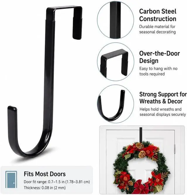 Alt view image 6 of 7 - Black Wreath Carbon Steel Hanger, 5 Inch Height, Strong Bearing Fall for Christmas Halloween Decorations