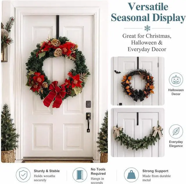 Alt view image 5 of 7 - Black Wreath Carbon Steel Hanger, 5 Inch Height, Strong Bearing Fall for Christmas Halloween Decorations