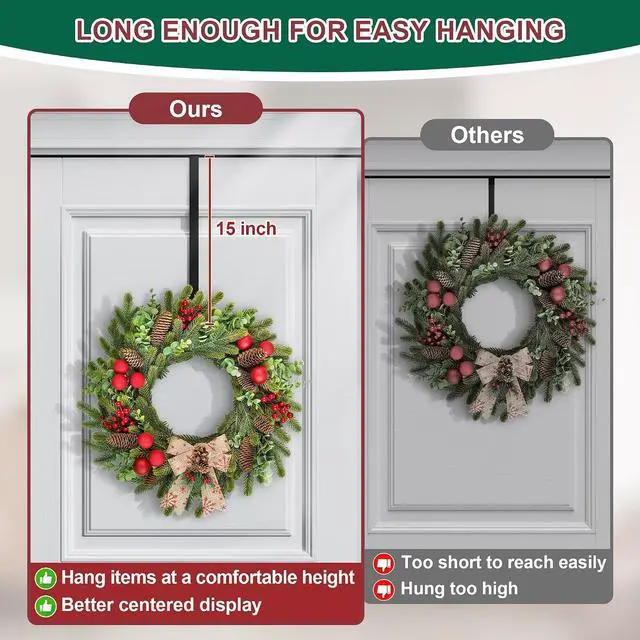 Alt view image 4 of 7 - 15" Reversible Wreath Hanger for Front Door, Fits Most Doors up to 1-3/4"