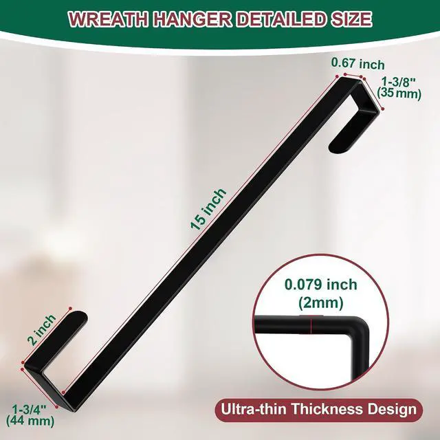 Alt view image 5 of 7 - 15" Reversible Wreath Hanger for Front Door, Fits Most Doors up to 1-3/4"
