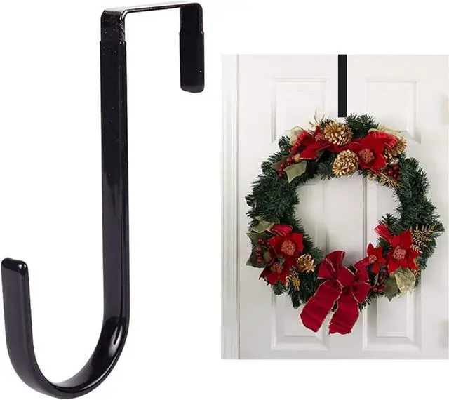 Main image of Jowxsx Black Wreath Hanger - Strong Bearing Fall Wreath Christmas Halloween Decorations Carbon Steel Wreath Door Hook 5" Height Wreath Hangers, Home Décor Accents 1 Pc
