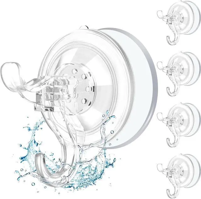 Main image of AENTGIU Suction Cup Hooks, 5 Pack Shower Hooks with Adhesive Suction Tab Hold up to 11LB, Watertight Removable Strong Wreath Hanger for All Surfaces, Clear