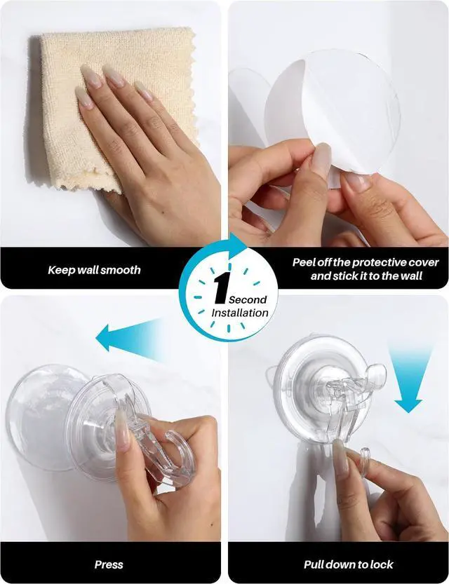 Alt view image 6 of 7 - AENTGIU Suction Cup Hooks, 5 Pack Shower Hooks with Adhesive Suction Tab Hold up to 11LB, Watertight Removable Strong Wreath Hanger for All Surfaces, Clear