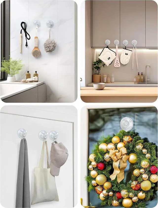 Alt view image 7 of 7 - AENTGIU Suction Cup Hooks, 5 Pack Shower Hooks with Adhesive Suction Tab Hold up to 11LB, Watertight Removable Strong Wreath Hanger for All Surfaces, Clear