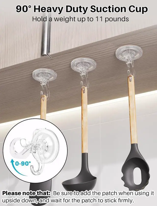 Alt view image 3 of 7 - AENTGIU Suction Cup Hooks, 5 Pack Shower Hooks with Adhesive Suction Tab Hold up to 11LB, Watertight Removable Strong Wreath Hanger for All Surfaces, Clear