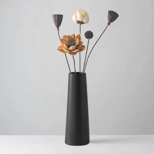 Alt view image 3 of 5 - Black Ceramic Vase, 8.5 Inch Flowers Vase for Pampas Grass, Rustic Table Vase for Centerpieces, Simple Modern Vase for Home Office Decor - Matte Black
