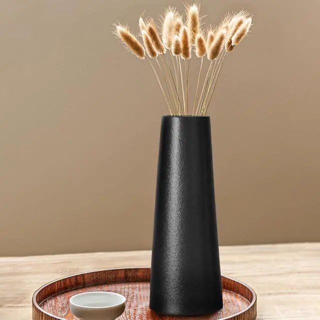 Alt view image 4 of 5 - Black Ceramic Vase, 8.5 Inch Flowers Vase for Pampas Grass, Rustic Table Vase for Centerpieces, Simple Modern Vase for Home Office Decor - Matte Black